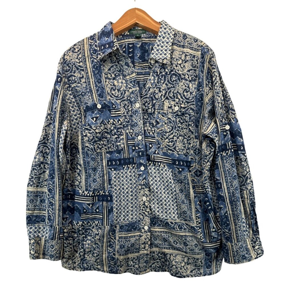 Lauren Ralph Lauren Blue and White Button Down Shirt